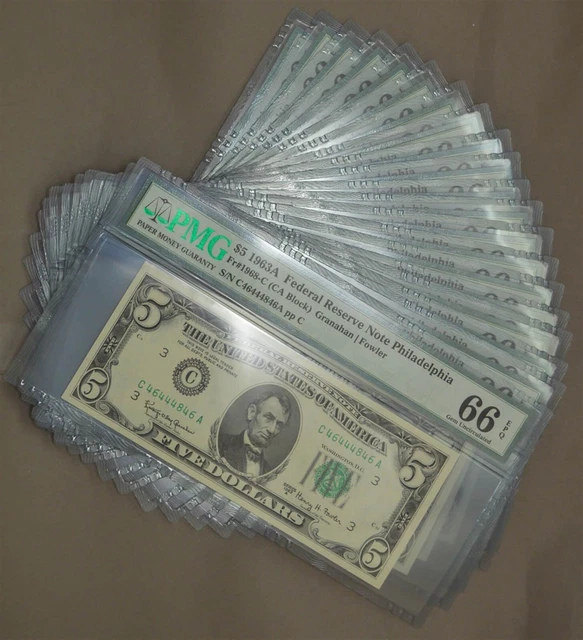 Fr. 1968-C $5 1963A 20 Consecutive Federal Reserve Note Philadelphia 66 EPQ PMG