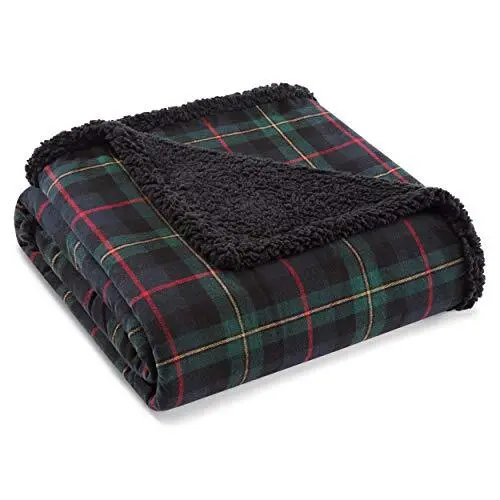 - Throw Blanket, Cotton Flannel Home Decor, All Season Reversible Sherpa Bedd...