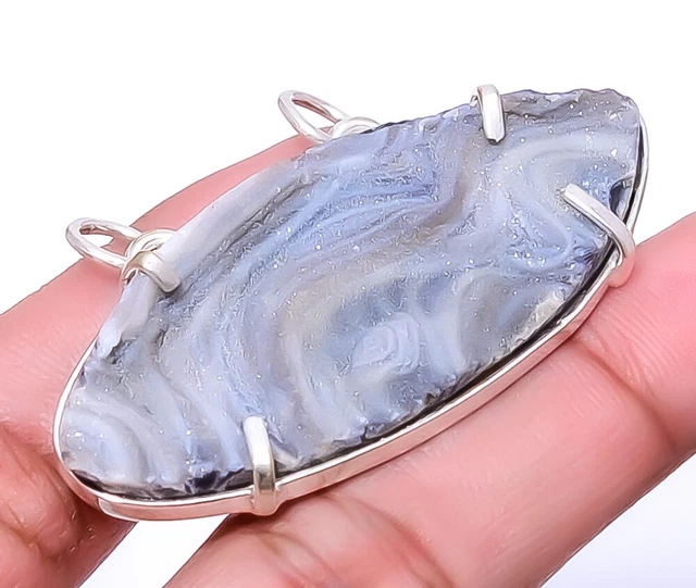 Desert Rose Drusy - India Gemstone 925 Sterling Silver Jewelry Pendant 1.05" A35