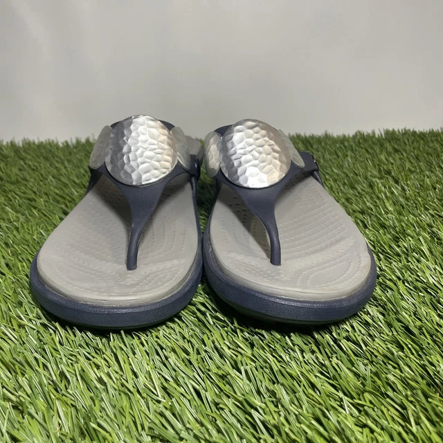CROCS SANRAH WOMEN S 10 Navy Gray Embellished Wedge Flip Flop Sandals 204009 23.39 PicClick UK