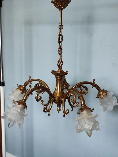 Suspension/lustre en bronze cinq branches vintage