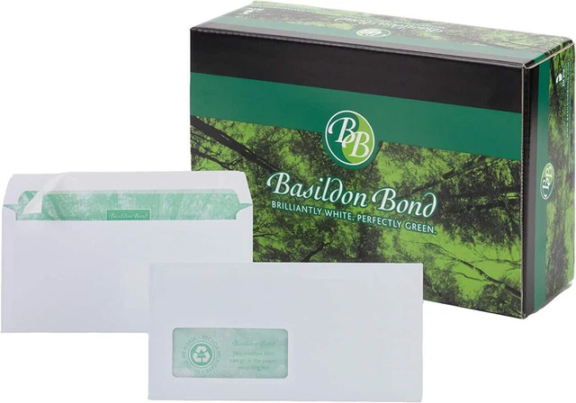 White DL Window Envelopes Recycled Basildon Bond Wallet Peel and Seal 120gsm