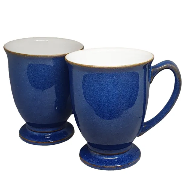 Vintage Denby Boston Langley England Stoneware Blue Mugs Set Of 2 VGC Footed VTG