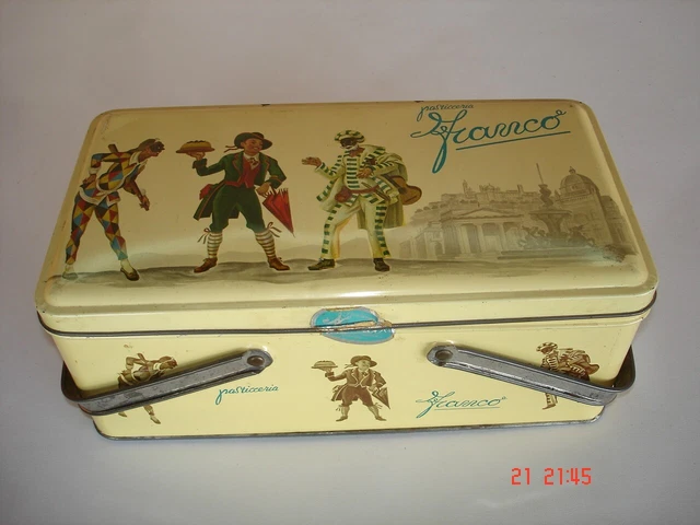 Scatola Latta Cestino Pasticceria Franco Bergamo Arlecchino 28 X 15 X 10