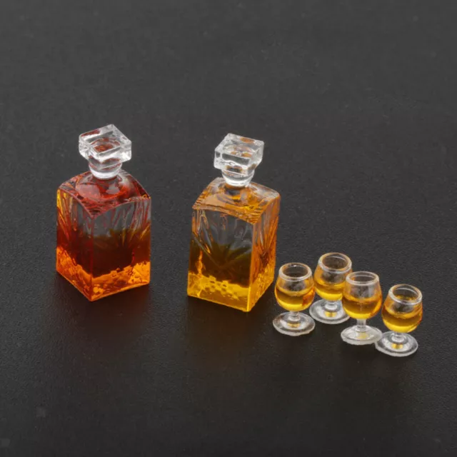 1/12 Puppenhaus Miniatur Küche Whisky-Set 2 Dekanter + 4 Becher
