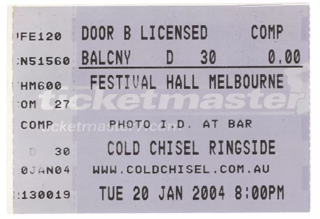 Cold Chisel used concert ticket from 2004 Ring Side Tour Festival Hall Melbourne