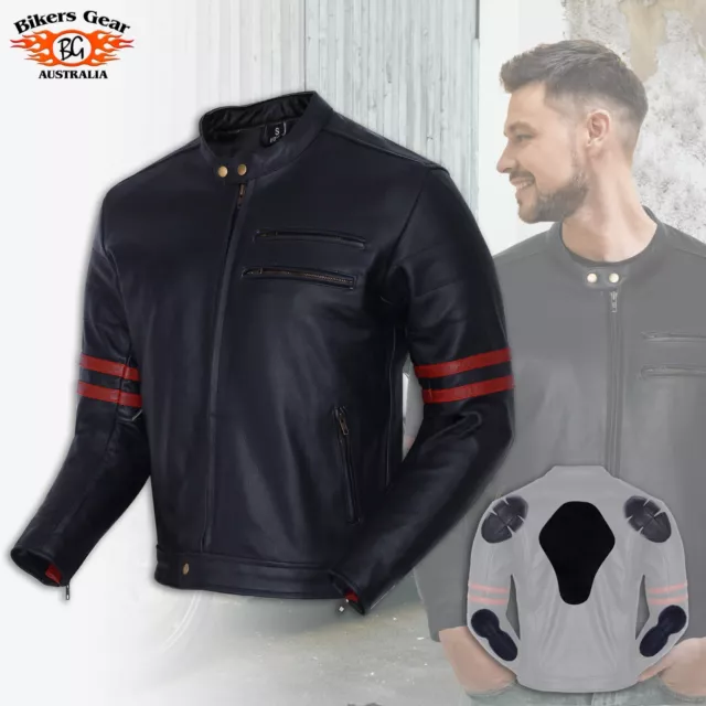 Australian Bikers Gear Men's Retro Vintage Cafe Racer Motorcycle Leather Jacket