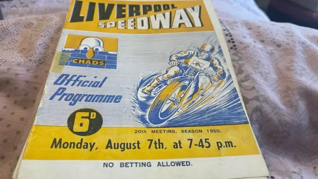 Liverpool Chads V Leicester Hunters--Speedway Programme--7Th August 1950