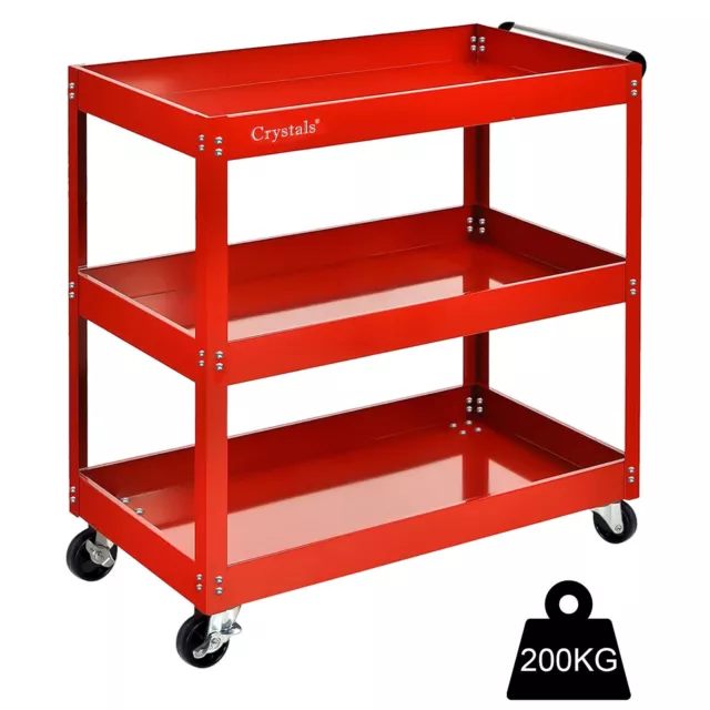 Tool Storage Heavy Duty Garage Trolley Workshop DIY 3 Tier Wheel Cart Shelf