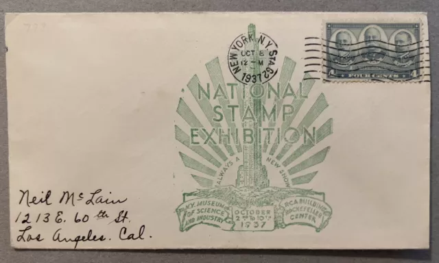 1937 New York Cover National Stamp Exhibition Rca Building Rockefeller Center