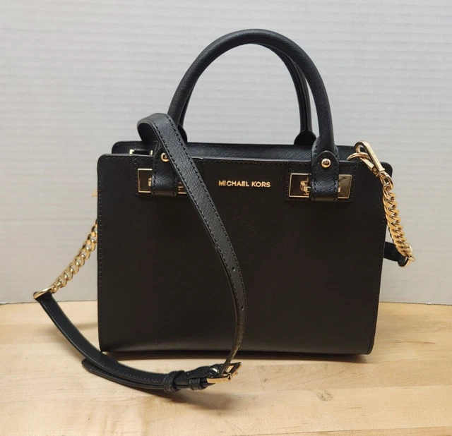 MICHAEL KORS QUINN Small Black Patent Saffiano Leather Satchel