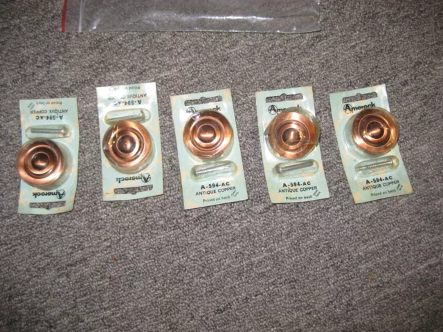 Lot of 5 Vintage new Amerock Cabinet Door Drawer Pull Knobs antique copper