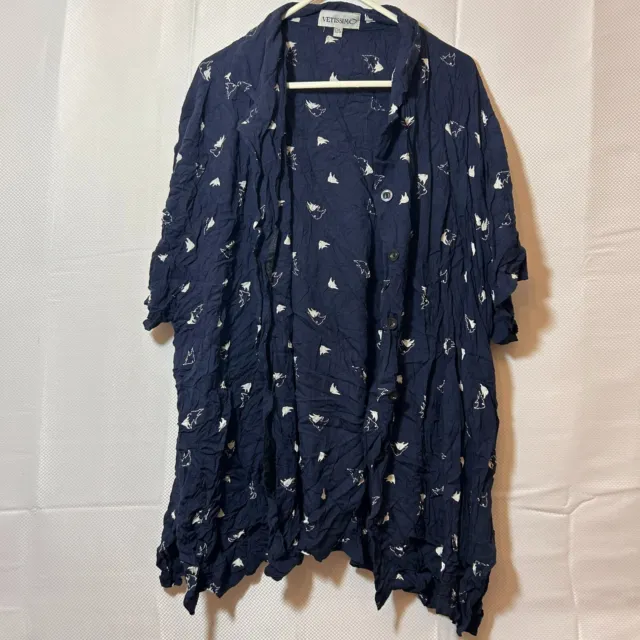 Vintage Blouse Womens Shirt Top Size 22 Blue Smart Work Boho Ladies Fish Print