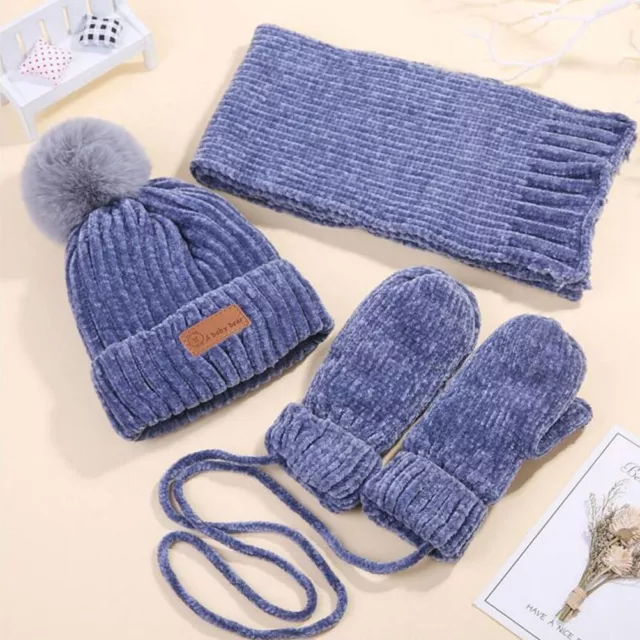 Baby Winter Hat Scarf Gloves Set Girls Boys Fleece Beanie Ski Snow Warm Caps