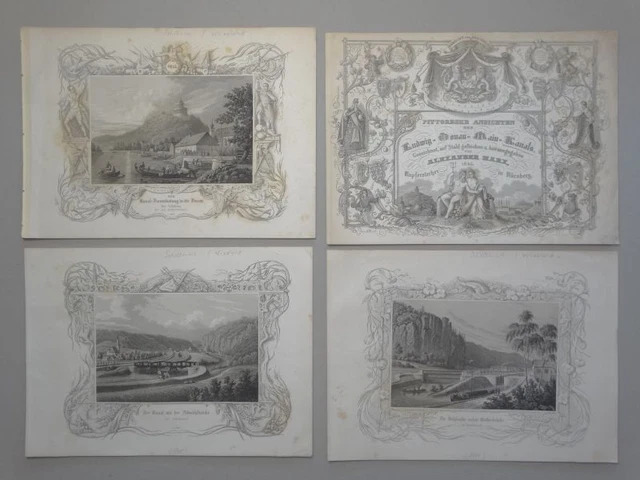 Altmühlbrücke Schelleneck Ludwig-Donau-Main-Kanal - Marx - 4 Stahlstiche - 1845