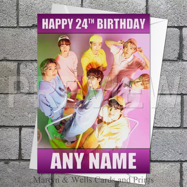 BTS birthday card: Bangtan Boys. 5x7 inches. Kpop. Personalised, plus envelope.