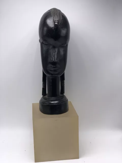 Heavy Carved Ebony Wood Tribal African Statue Bust Head & Neck
