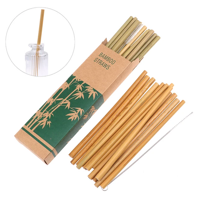 1/12 un. pajitas de bambú para beber cocina ecológica para fiesta con cepillo limpio@