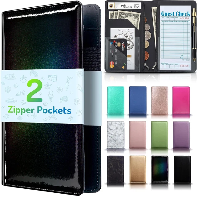 Server Book with 2 Zipper Pockets, Leather Server Books for Waitress, Waiter Boo
