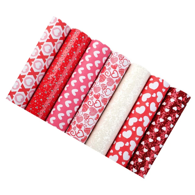 7 piezas / Juego de hojas de cuero sintético impresas Día de San Valentín DIY Craft Fabric Sheets