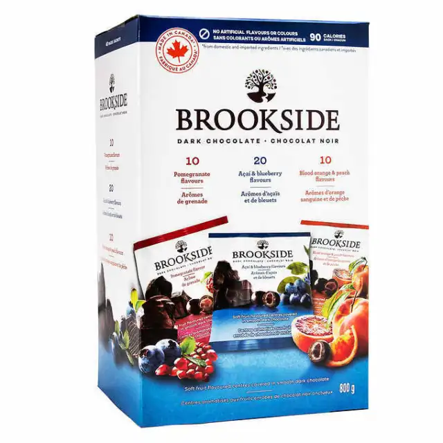Box Brookside Dark Chocolate, Assorted Flavours, 40 Bags of 20 g (0.70 oz) Each