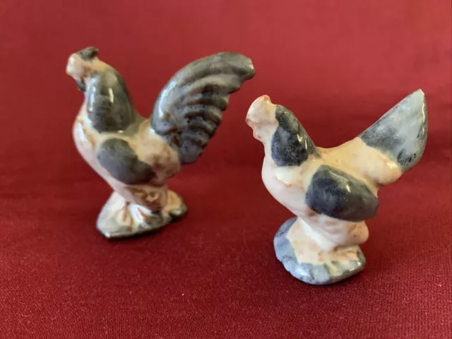 2 Vintage Dissing Keramik Hovedgaard Ceramic Rooster Chicken Figurines, Denmark