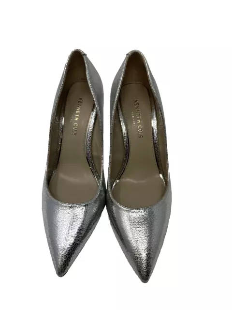 Kenneth Cole New York Women's Romi Heel Pump Silver Pointed Toe Crackle Metallic