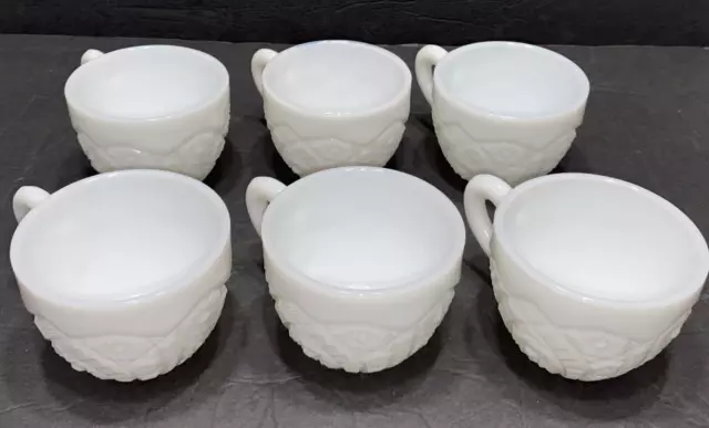 Lot of 6 Vintage Milk Glass Coffee Cups 8 oz Cups