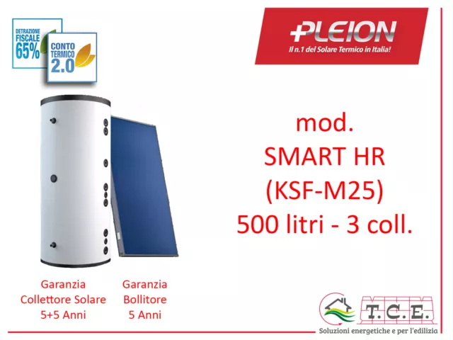 Sistema solare termico circolazione forzata PLEION SMART HR 500 Litri Kit 3 Coll