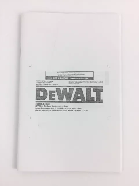 DeWalt DCS380, DCS381 20v Reciprocating Saw Instruction Manual ~FREE~SHIPPING~