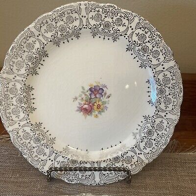 French Saxon  China Silver Symphony Old lace in silver 6.5” Bread Plate Crazing