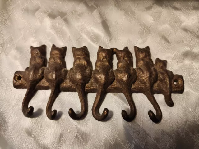 Vintage Solid Brass Metal Cat Tails Key Holder Hooks Kitten Wall Mount SPI