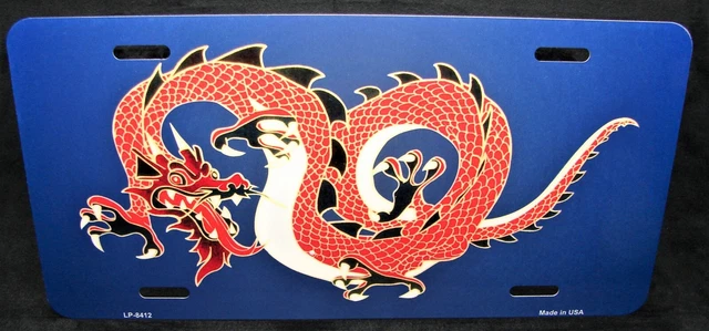 Red Dragon Metal Car License Plate Autotag. Chinese Dragon Car License Plate