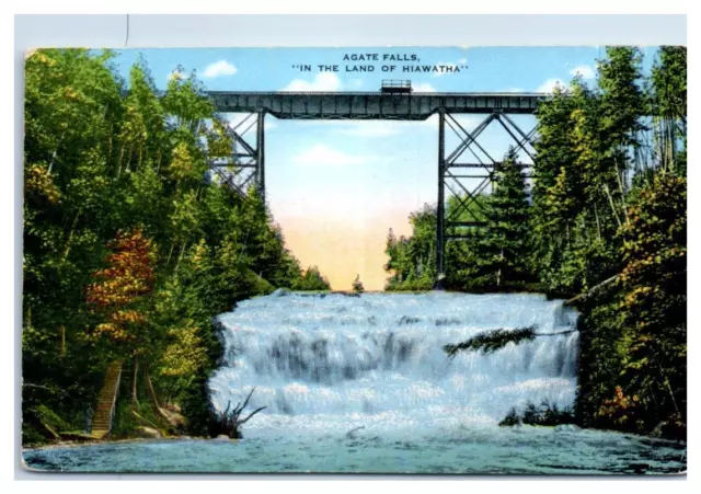 IN THE LAND Of Hiawatha Agate Falls Railroad Bridge Michigan Postcard ...