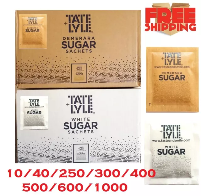 Pure Granulated Cane White and Brown Demerara Sugar Sachets Tate & Lyle UK Stock