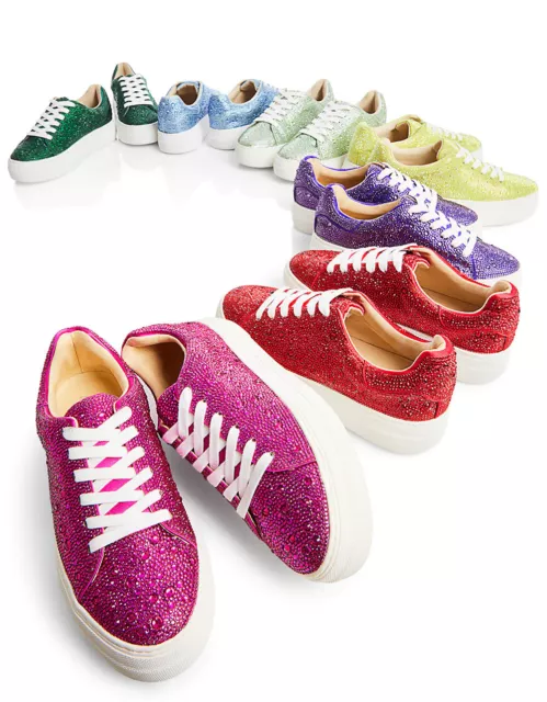 KAQ Women's Casual Breathable Crystal Bling Lace Up Sport Shoes Sneakers Glitter Tennis Sneakers Comfy Sparkly Rhinestone Bling Running Shoes Shiny