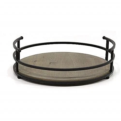 Bandeja de metal y madera para decoración del hogar Stratton - bandeja de mesa redonda para granja para t...