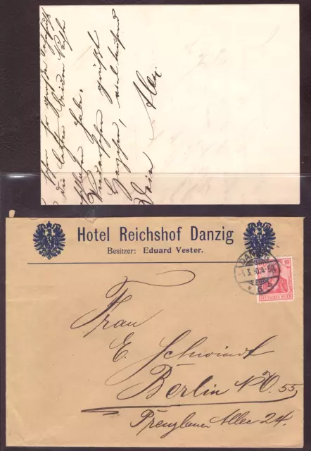 Danzig Hotel Reichshof gegenüber dem Bahnhof mit Brief