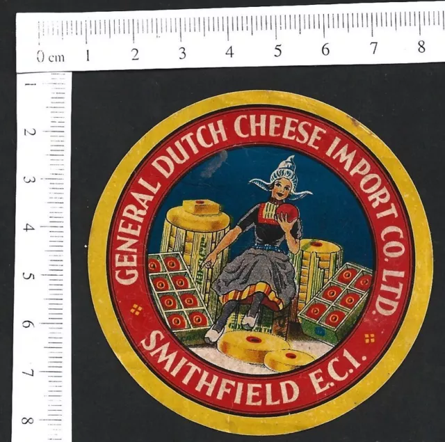 Vintage CHEESE LABEL - GENERAL DUTCH CHEESE, Smithfield, London