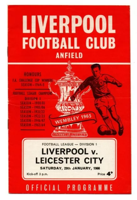 Orig.PRG  England Division 1  1965/66  LIVERPOOL FC - LEICESTER CITY FC ! SELTEN