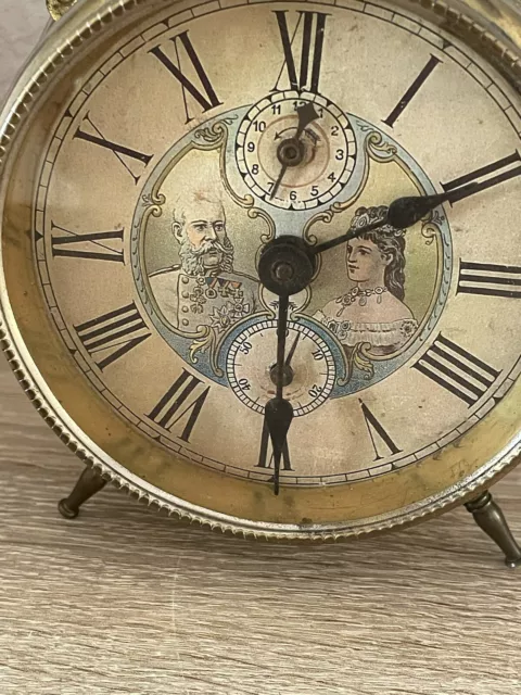 alter schöner Trompeten Wecker, Um 1910 Kaiser Franz Sissi Old Alarm Clock 2