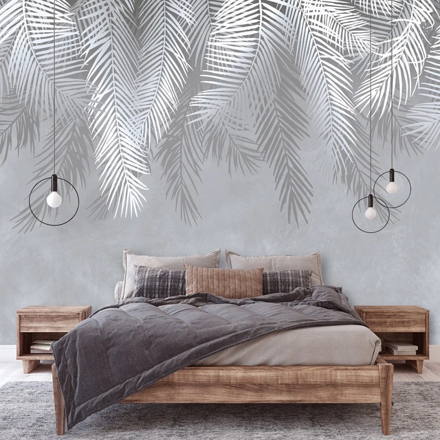 Papier Paint Intissé Panoramique Feuilles Gris Béton 3D XXL Chambre Trompe l'oei