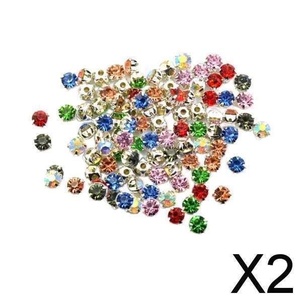 2X 100 Stück Mixed Diamante Nähen Auf Strass Perlen Verzierungen Nähen 6mm