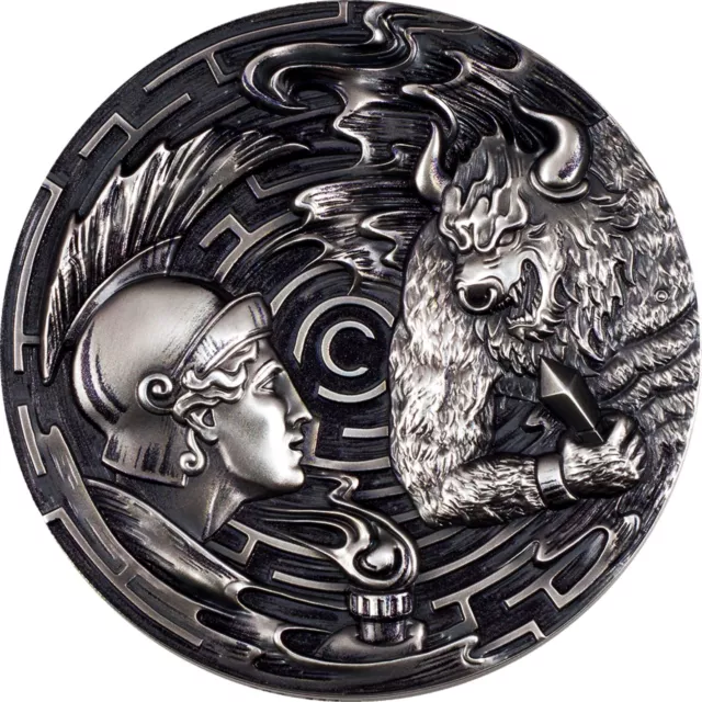 Theseus and Minotaur evil within 3 oz silver coin Palau 2021