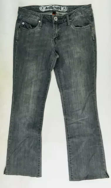 Doll house Denim Jeans Women's Size 9 Gray Straight Leg Mini Slit Mid Rise