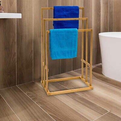 homcom Portasciugamani da Terra Pavimento Bagno in bambù Naturale con 3 Bracci 40,5x28x104cm 