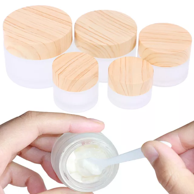 5g 10g 15g 30g 50g Frosted Glass Cream Jar Wooden Make-Up Skin Care Container YH