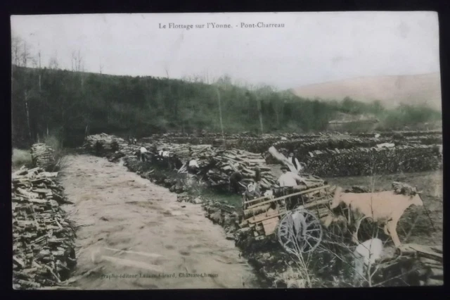 CPA 58 - Le Flottage du bois sur l'Yonne - Pont-Charreau - attelage de boeufs