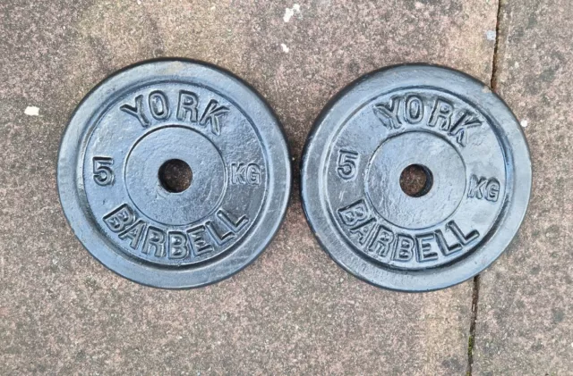 York Weight Plates - 2 x 5kg  cast iron 1 inch