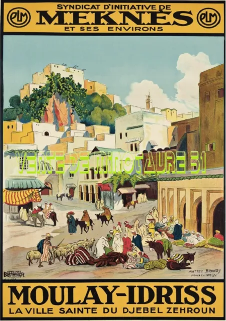 Maroc Meknès - Moulay-Idriss - années 1930 - affiche plastifiée